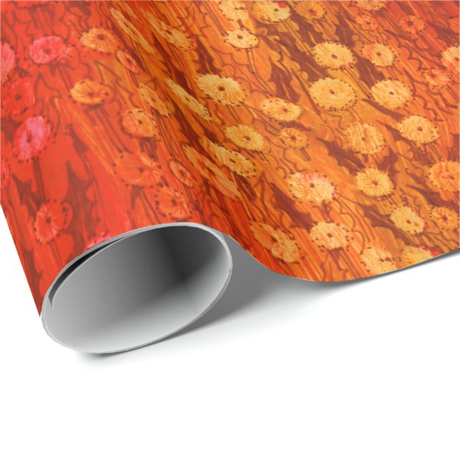 Dandelions Field Summer Flowers Red Orange Ombre Wrapping Paper (Roll Corner)