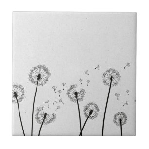 Dandelions Flowers Pappus Spores Grey Ceramic Tile