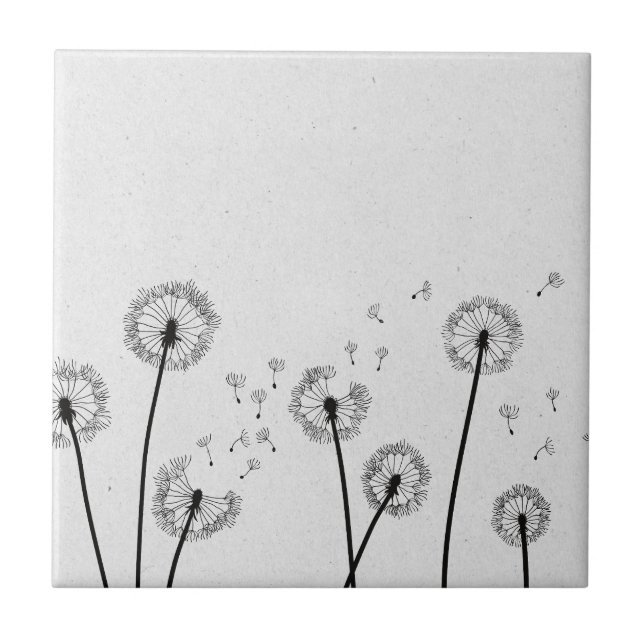 Dandelions Flowers Pappus Spores Grey Ceramic Tile (Front)