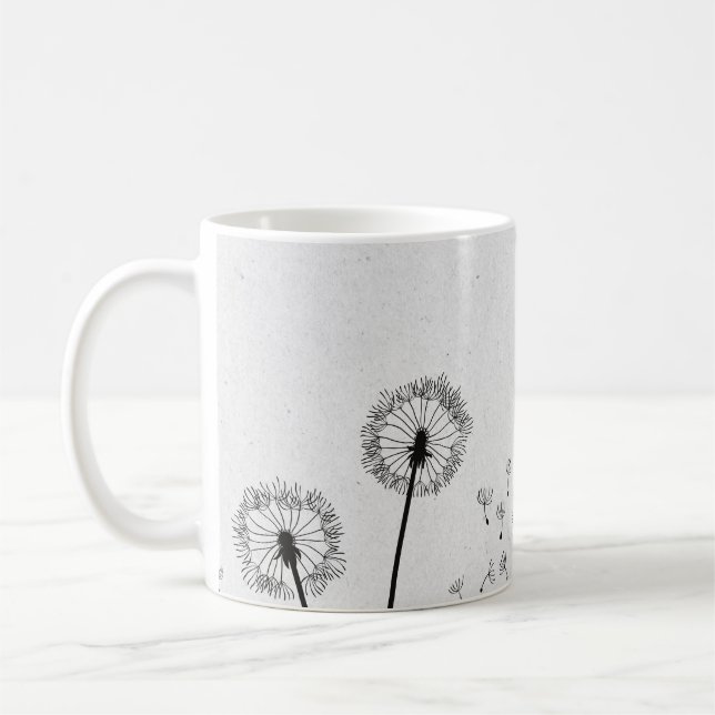 Dandelions Flowers Pappus Spores Grey Coffee Mug (Left)