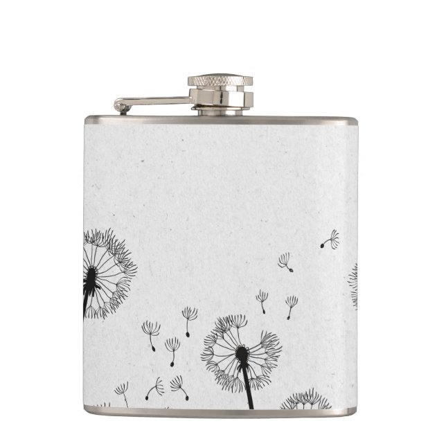 Dandelions Flowers Pappus Spores Grey Hip Flask (Front)