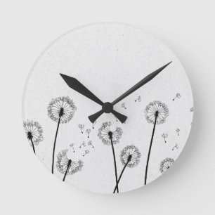 Dandelions Flowers Pappus Spores Grey Round Clock