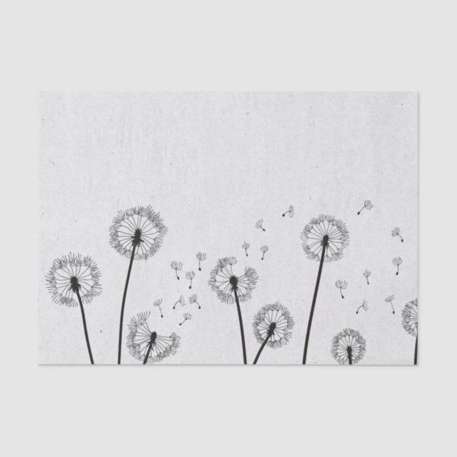Dandelions Flowers Pappus Spores Grey Tissue Paper (Front)