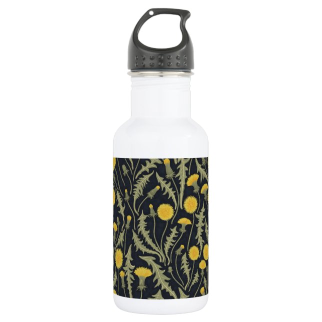 Dandelions, green, yellow and black 532 ml water bottle (Front)