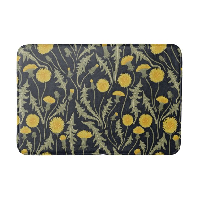 Dandelions, green, yellow and black bath mat (Front)