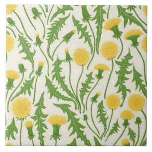 Dandelions, green, yellow and black ceramic tile