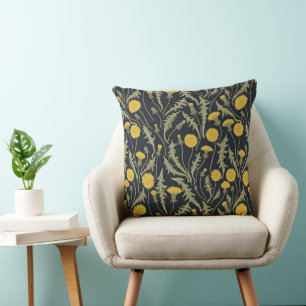 Dandelions, green, yellow and black cushion