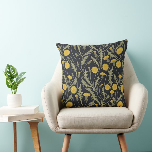 Dandelions, green, yellow and black cushion (Chair)