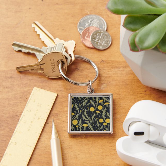 Dandelions, green, yellow and black key ring (Desk)