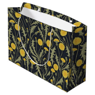 Dandelions, green, yellow and black large gift bag
