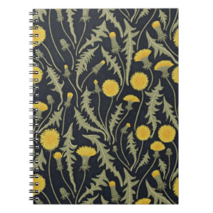 Dandelions, green, yellow and black notebook