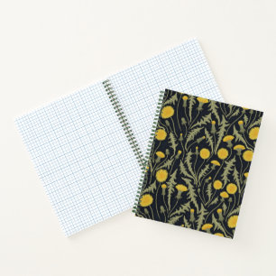 Dandelions, green, yellow and black notebook