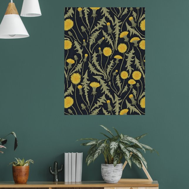 Dandelions, green, yellow and black poster (Living Room 1)