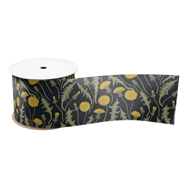 Dandelions, green, yellow and black satin ribbon (Spool)