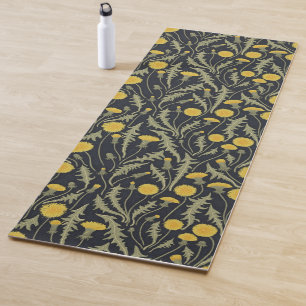 Dandelions, green, yellow and black yoga mat