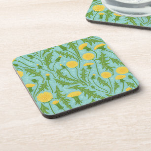 Dandelions, green, yellow and blue coaster