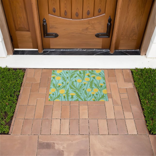 Dandelions, green, yellow and blue doormat (Outdoor)