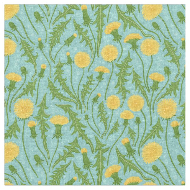 Dandelions, green, yellow and blue fabric (Close Up)