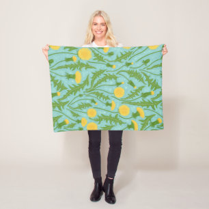 Dandelions, green, yellow and blue fleece blanket