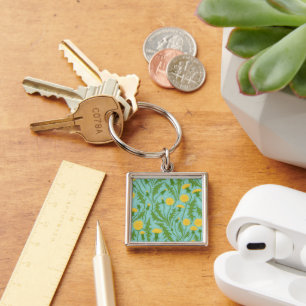 Dandelions, green, yellow and blue key ring