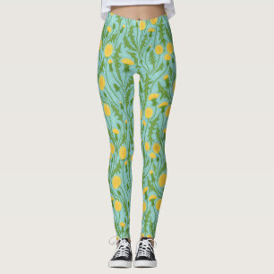 Dandelions, green, yellow and blue leggings