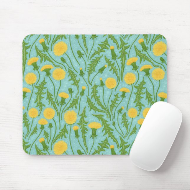 Dandelions, green, yellow and blue mouse pad (With Mouse)