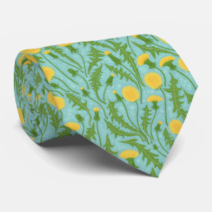 Dandelions, green, yellow and blue tie