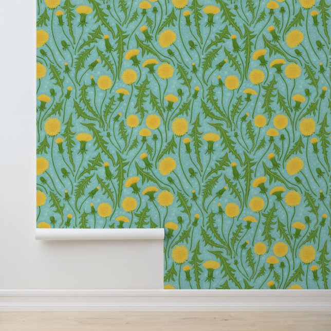 Dandelions, green, yellow and blue wallpaper (Application)