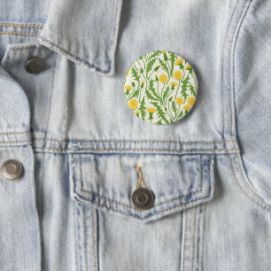 Dandelions, green, yellow and white 6 cm round badge