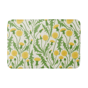 Dandelions, green, yellow and white bath mat
