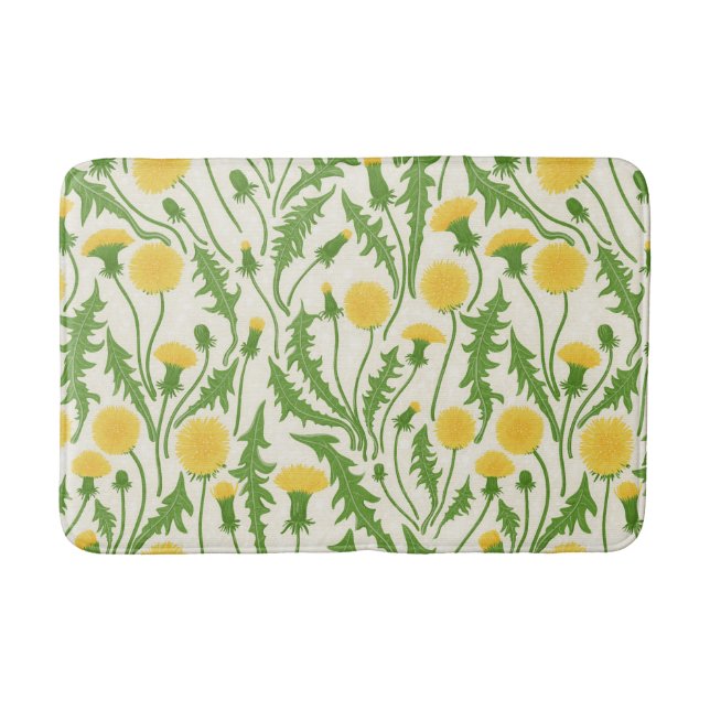 Dandelions, green, yellow and white bath mat (Front)
