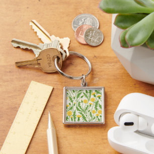 Dandelions, green, yellow and white key ring