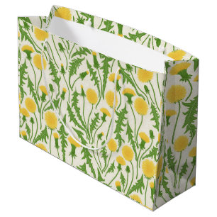Dandelions, green, yellow and white large gift bag