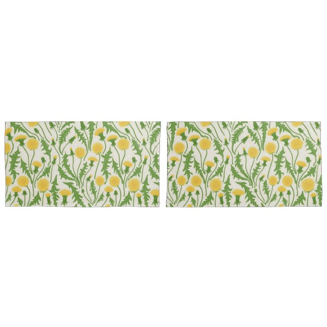 Dandelions, green, yellow and white pillowcase (Front-Set)
