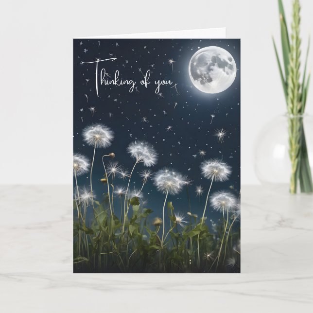 Dandelions In Moonlight Thinking of You Card (Front)