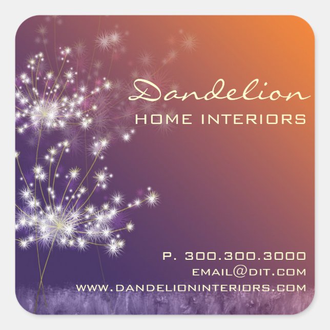 Dandelions Interior Business Advertising Square Sticker (Front)