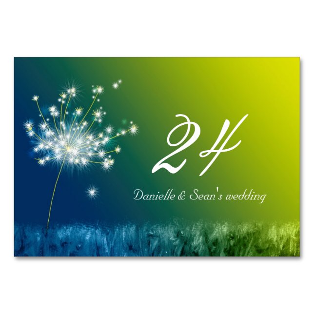 Dandelion's Music Blue Green Wedding Table Number (Front)