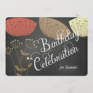 Dandelions on Black Chalkboard Birthday Invite