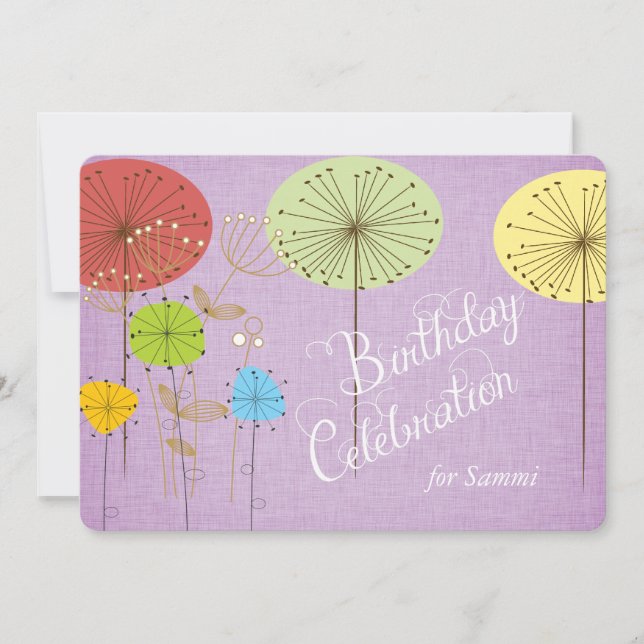 Dandelions on Lavender Linen Birthday Invite (Front)