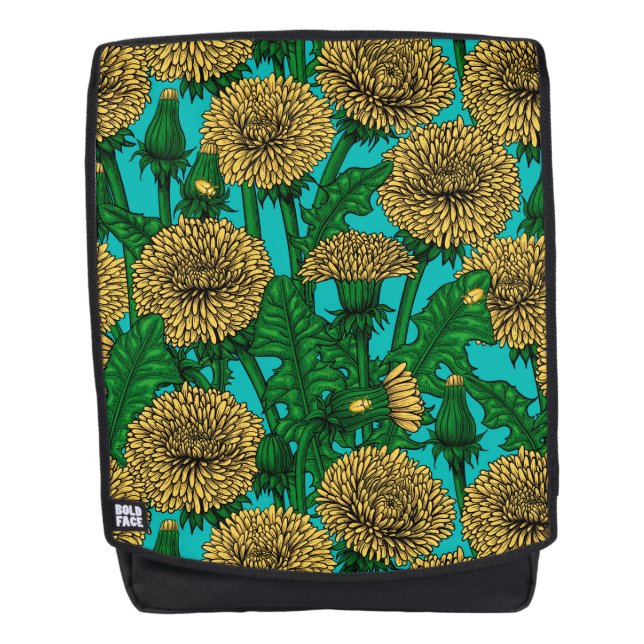 Dandelions on turquoise backpack (Front)