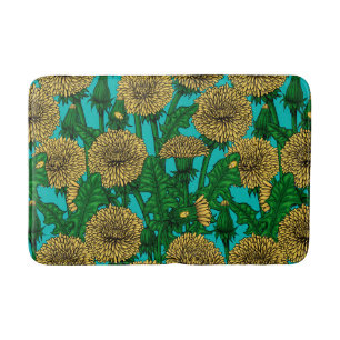 Dandelions on turquoise bath mat