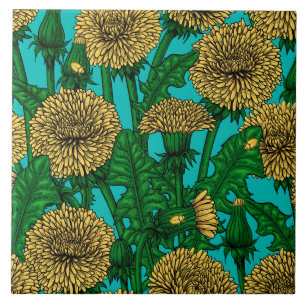 Dandelions on turquoise ceramic tile