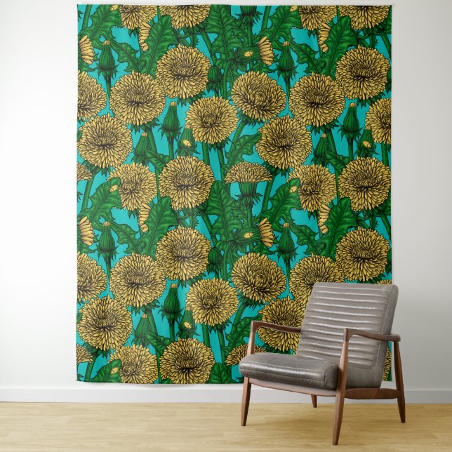 Dandelions on turquoise tapestry (In Situ)