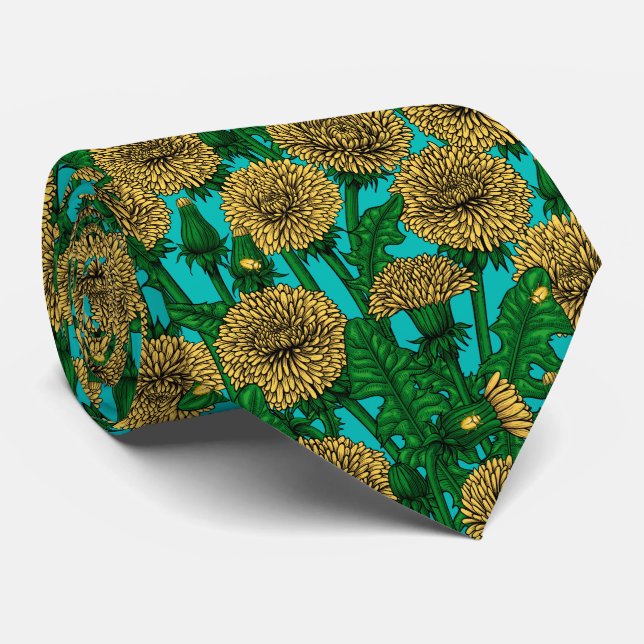 Dandelions on turquoise tie (Rolled)