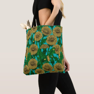 Dandelions on turquoise tote bag