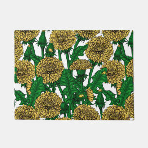 Dandelions on white doormat