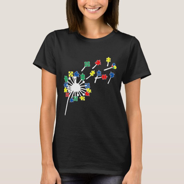 Dandelions Puzzle Pieces Autism Awareness T-Shirt (Front)
