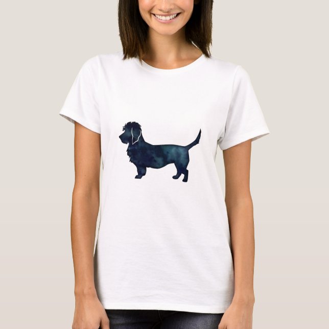 Dandie Dinmont Dog Breed Black Watercolor Side T-Shirt (Front)