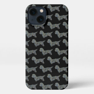 Dandie Dinmont Dog Cute Silhouette Grid Black iPhone 13 Case