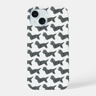 Dandie Dinmont Dog Cute Silhouette Grid White iPhone 15 Case